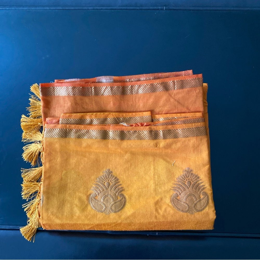 Ethnic Indian Wear Asymmetrical Dress in Orange and Gold